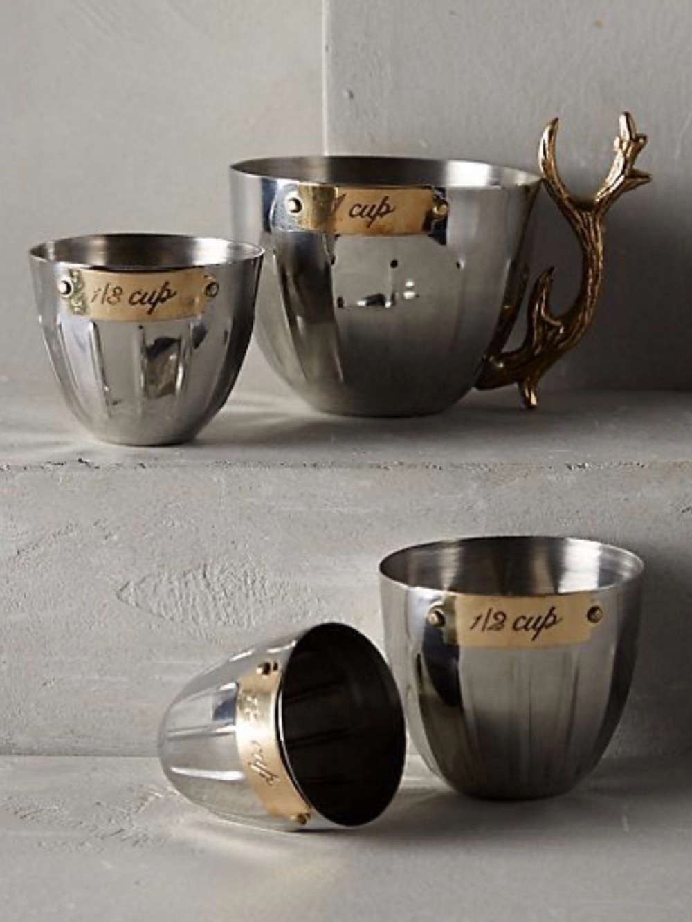 Anthropologie Nordic Elk Measuring Cups Four Piece Nesting Set Steel/Brass Boho